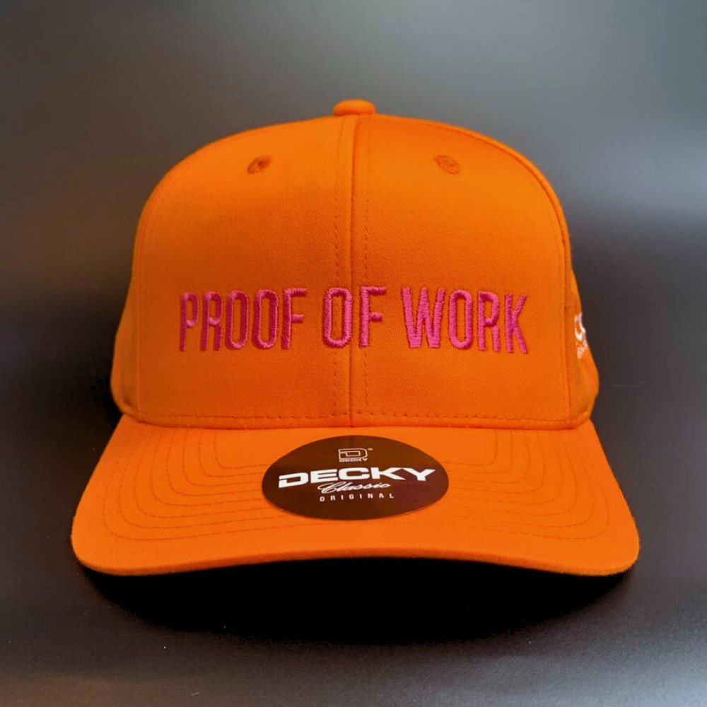 Proof of Work Signal Cap – Orange with Pink Embroidery