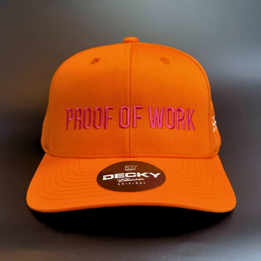 Proof of Work Signal Cap – Orange with Pink Embroidery